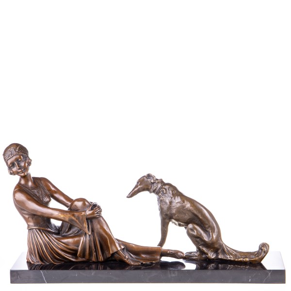 Art Deco Bronzefigur Frau mit Hund nach D.H.Chiparus YB614