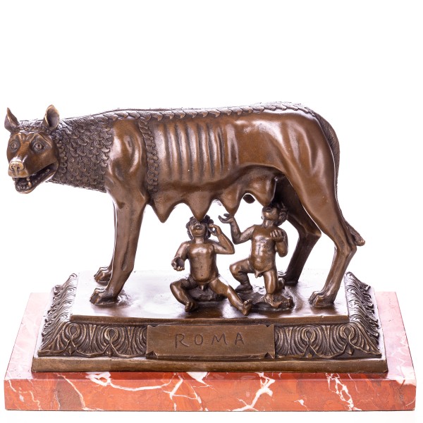 Mythologische Bronzefigur "Kapitolinische Wölfin mit Romulus und Remus" YB751