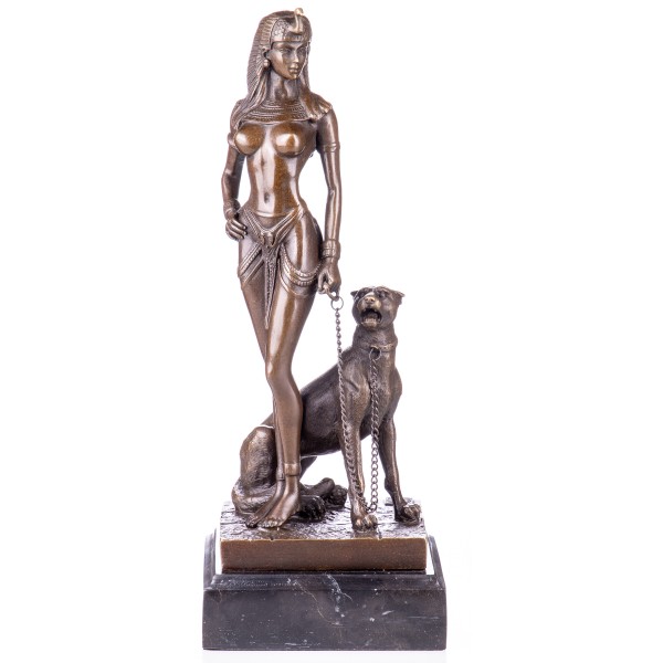 Erotische Bronzefigur Cleopatra mit Panther BT435