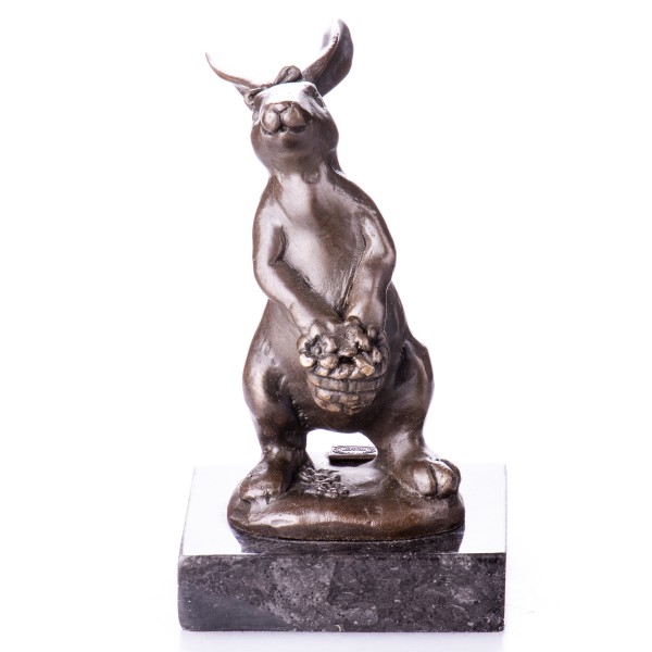 Bronzefigur Osterhase mit Blumenkorb BT518