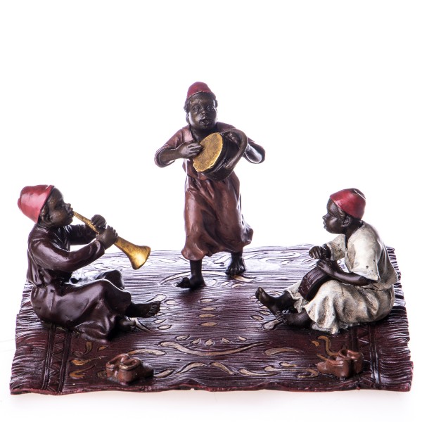 Farbige Bronzefigur Wiener Art Musizierende Kinder BT823