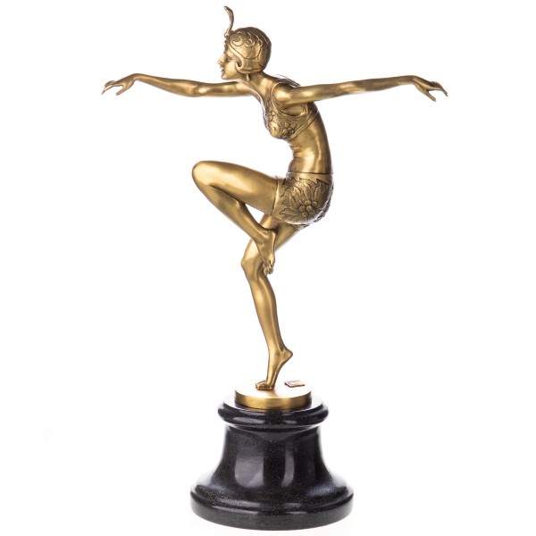 Polierte Art Deco Bronzefigur Tänzerin "Con Brio" nach F.Preiss BT904