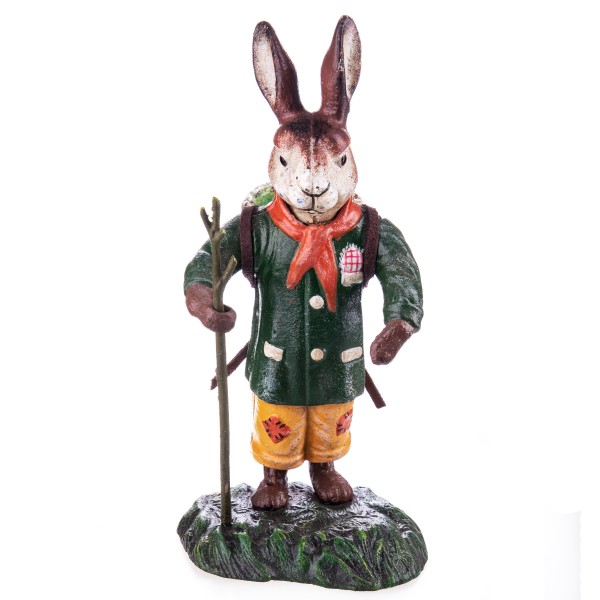 Gusseisen Hase mit Wanderstock und Korb GU019