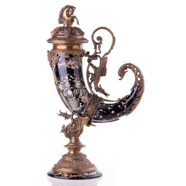 Porzellan mit Bronze Deckelvase Hornvase mit Pferd HM5752