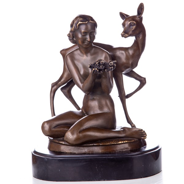 Bronzefigur Frau mit Reh YB835