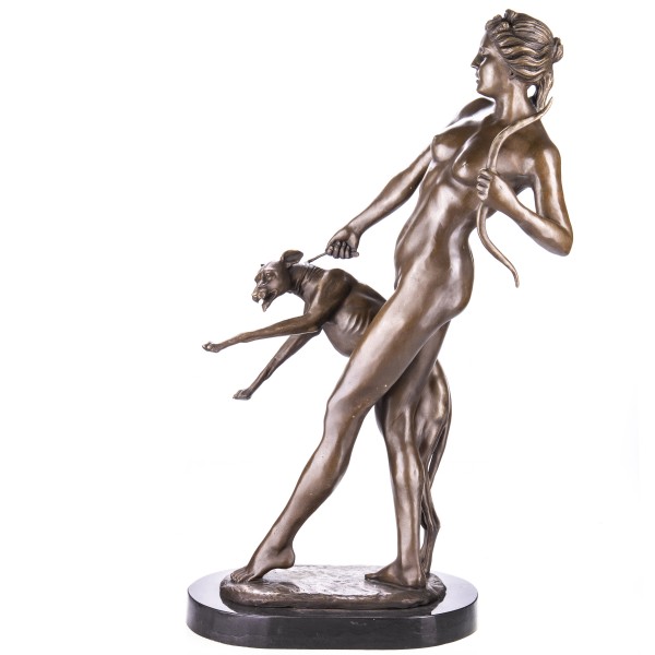 Art Deco Bronzefigur "Diana" Göttin der Jagd mit Hund und Bogen nach E.McCartan YB555