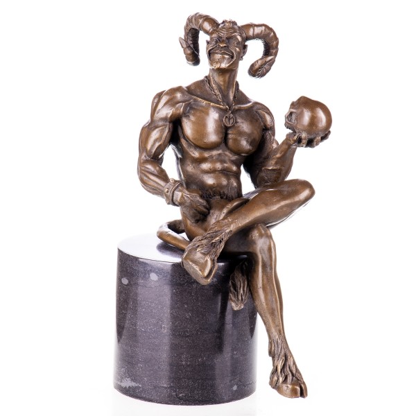 Bronzefigur Teufel mit Totenkopf YB274