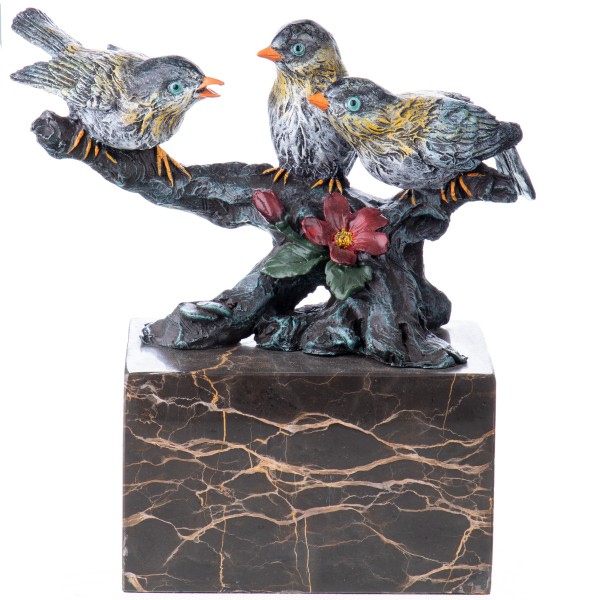 Farbige Bronzefigur Vögel auf Ast BT861