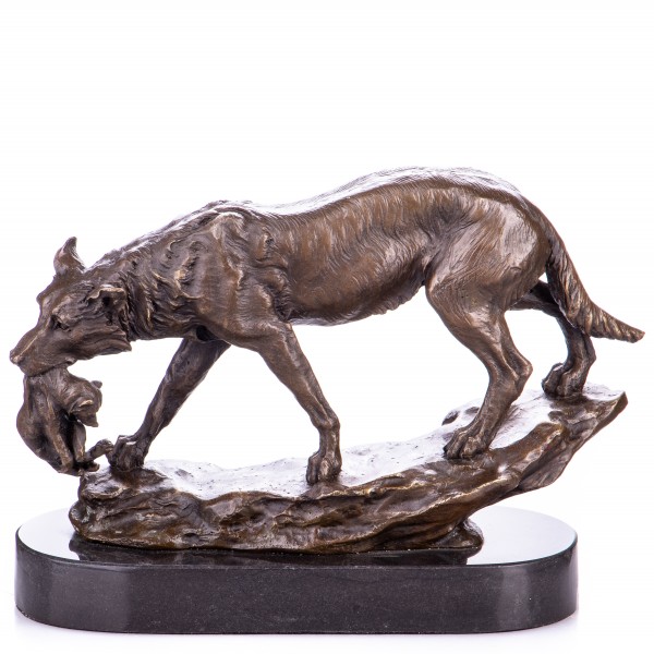 Bronzefigur Wolf mit Welpen YB527