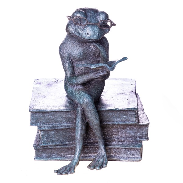 Bronzefigur lesender Frosch mit grüner Pattina YB773