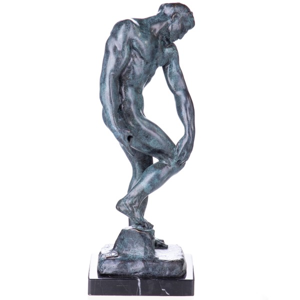 Grün Patinierte Bronzefigur Männlicher Akt "Adam" nach Rodin BT910